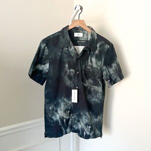 MR PORTER Mr P Short Sleeve Casual Button Up Shirt Collar Grey Black Mens Medium